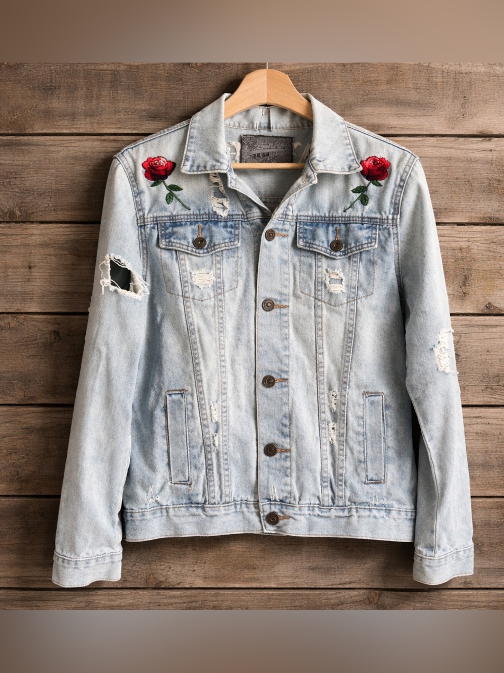 Trademark Brooklyn Cloth Denim Jacket With Dragon/Roses Size M